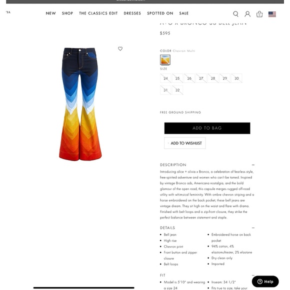 Alice + Olivia x Bronco Multicolored SB Wide Leg Bell Jeans - Picture 3 of 16